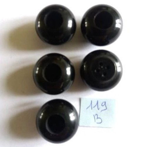 5 boutons en résine noir - 22mm - 119b