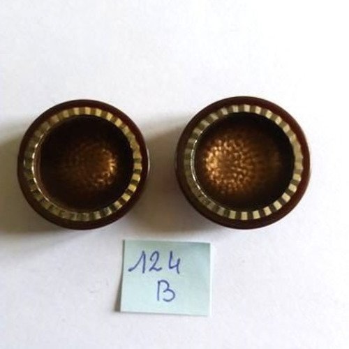 2 boutons en résine marron - 29mm - 124b