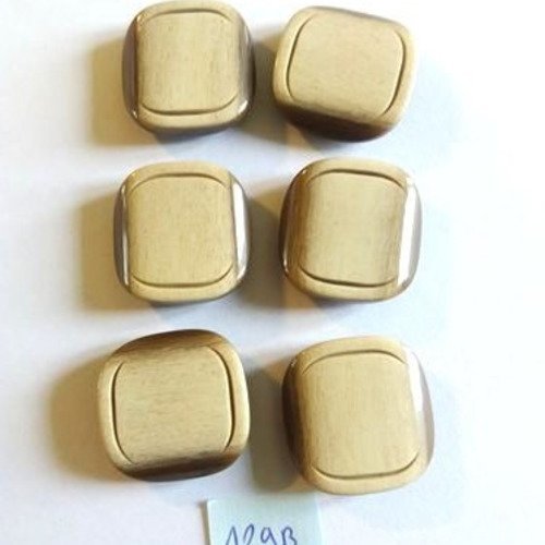 6 boutons en résine beige et marron - 25x25mm - 129b