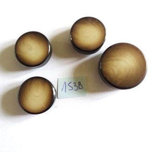 4 boutons en résine beige et noir - taille diverse - 153b