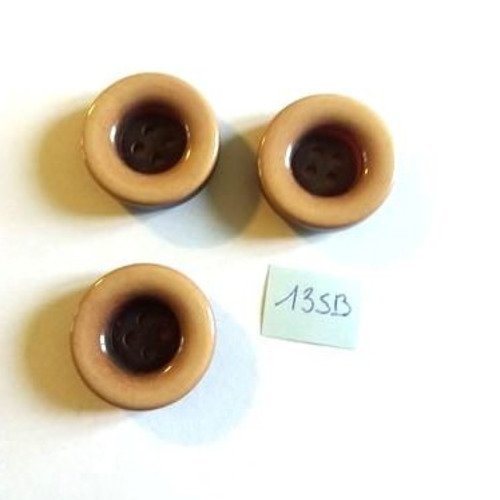 3 boutons en résine marron et rose - 27mm- 135b