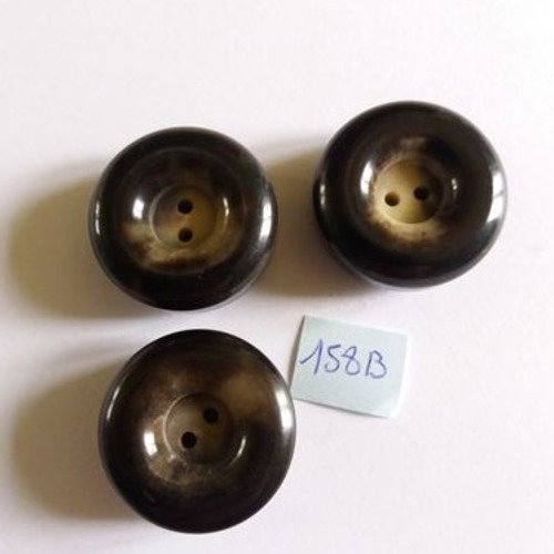 3 boutons en résine marron et beige - 30mm- 158b