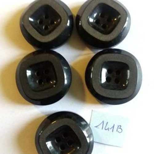 5 boutons en résine marron foncé et gris - 30mm- 141b