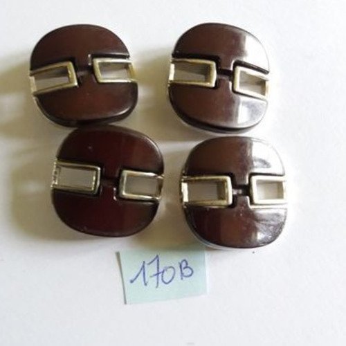 4 boutons en résine marron et argenté - 26x26mm- 170b
