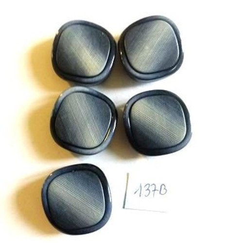 5 boutons en résine noir et bleu - 25x25mm- 137b