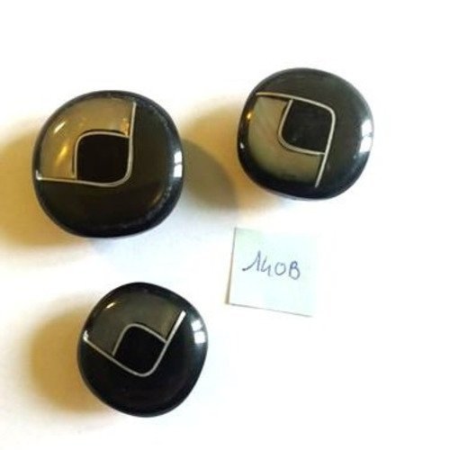 3 boutons en résine noir et gris - taille diverse - 140b