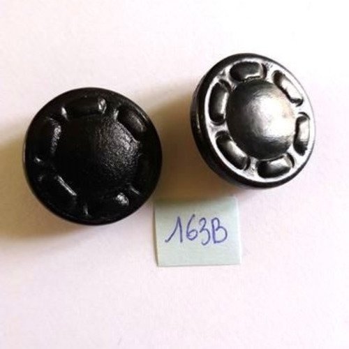 2 boutons en cuir noir - 28mm - 163b