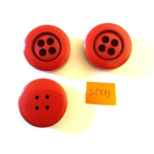 3 boutons résine rouge foncé vintage - 30mm - 5278d