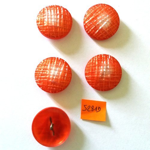 5 boutons résine rouge et blanc vintage - 27mm - 5281d
