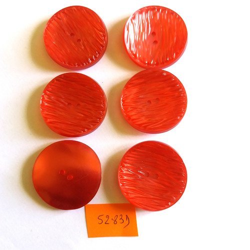 6 boutons résine rouge vintage - 30mm - 5283d