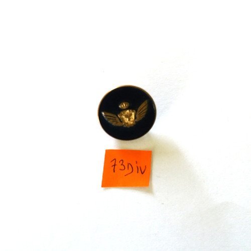 1 bouton de l'armée métal doré et cuir bleu foncé - vintage - 22mm - 73div