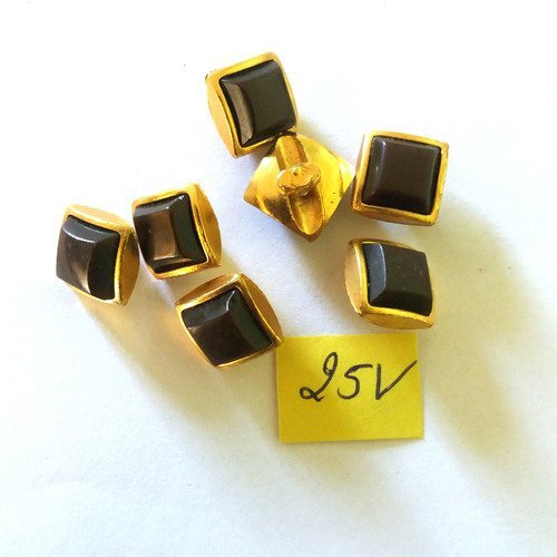 7 boutons en métal doré et résine marron - 12x12mm - 25v