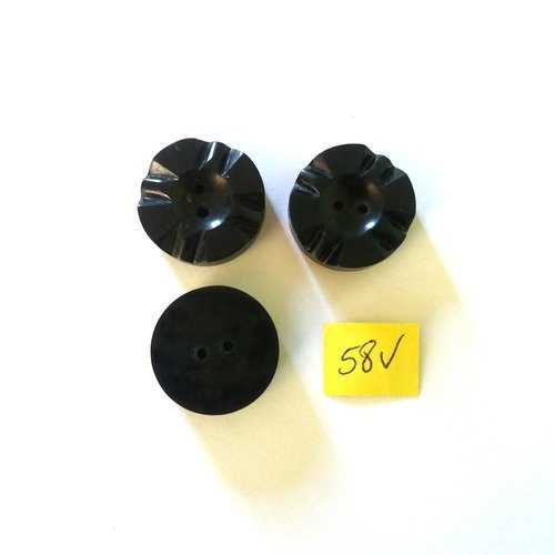 3 boutons en résine noir - 27mm - 58v