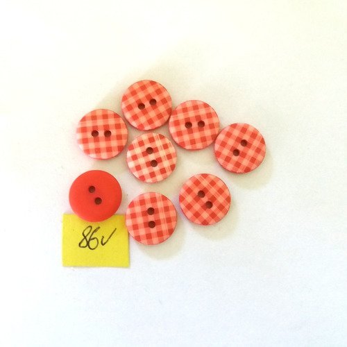 8 boutons en résine rouge et blanc - 15mm - 86v