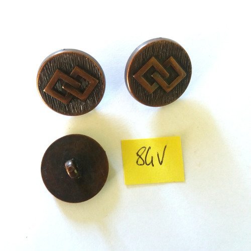 3 boutons en résine cuivre ( imitation métal ) - 23mm - 84v