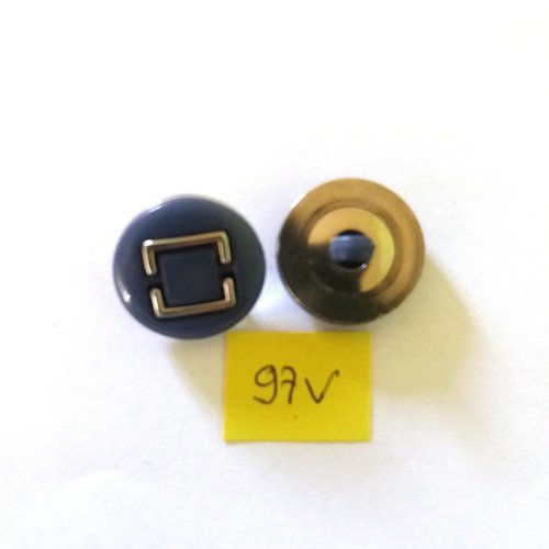 2 boutons en résine et métal bleu et doré - 20 - 97v