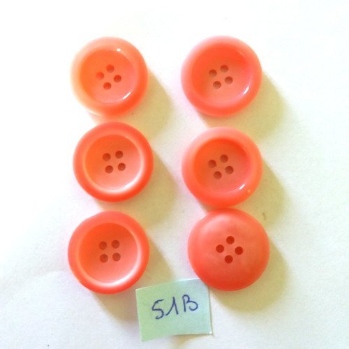 6 boutons en résine rose - 21mm - 51b