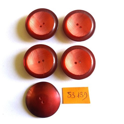 5 boutons en résine rouge - vintage - 27mm - 5313d