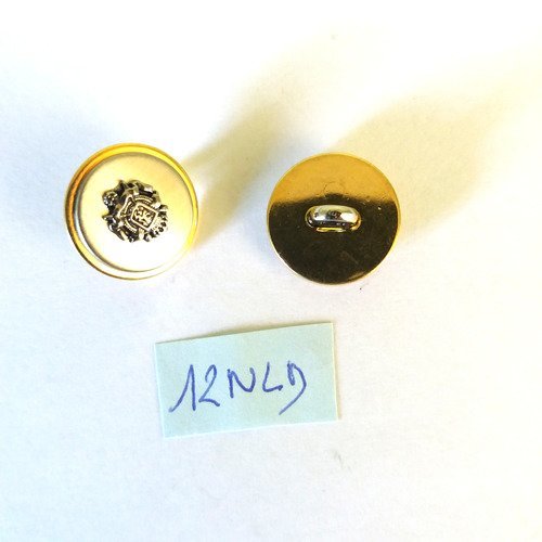 1 bouton en métal doré et argenté avec un blason - 15mm - 12nld