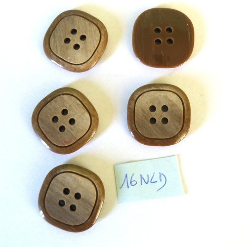 5 boutons en résine marron - 20x20mm - 16nld