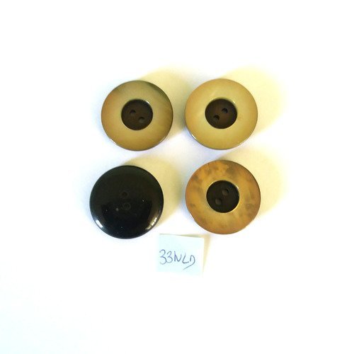 4 boutons en résine marron foncé et ivoire - 27mm - 33nld