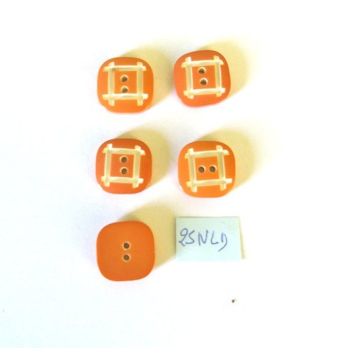 5 boutons en résine orange et blanc - 15mm - 25nld