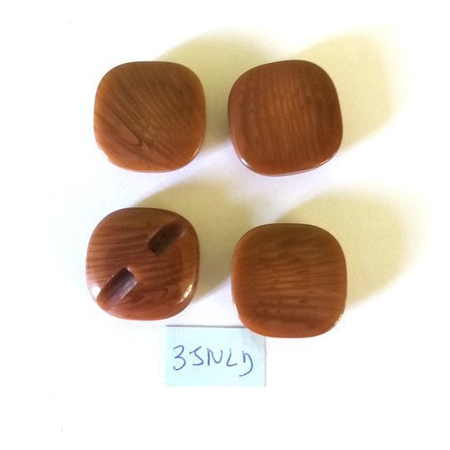 4 boutons en résine marron - 24x24mm - 35nld