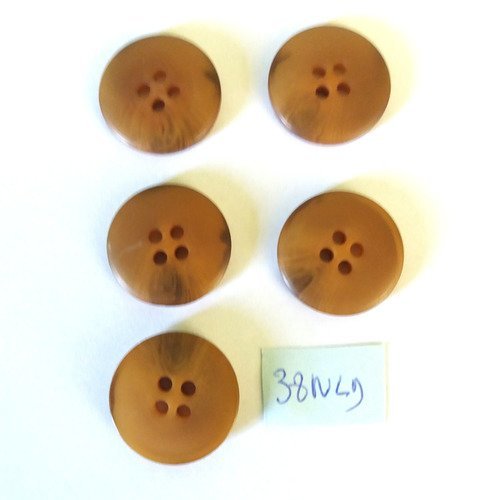 5 boutons en résine marron clair - 20mm - 38nld