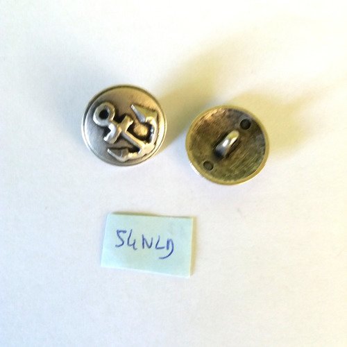 1 bouton en  métal argenté décor ancre - 19mm - 54nld