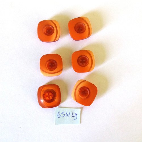 6 boutons en résine orange transparent - 18mm - 65nld