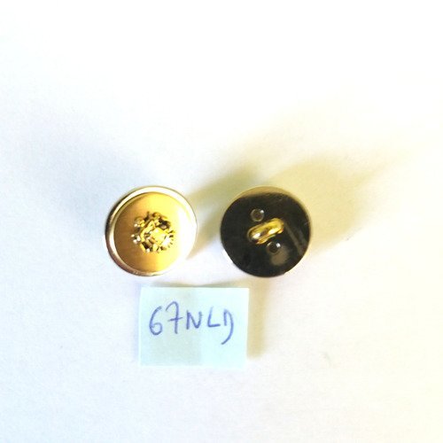 2 boutons en métal doré et argenté - 15mm - 67nld