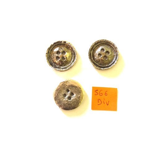 3 boutons en métal argenté - vintage - 23mm - 566div