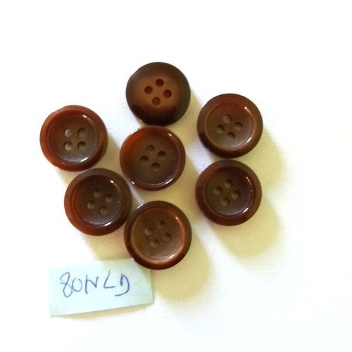 7 boutons en résine marron - 14mm - 80nld