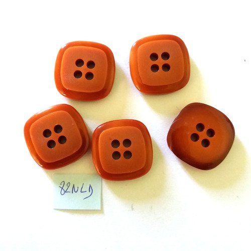 5 boutons en résine marron - 24x24mm - 82nld