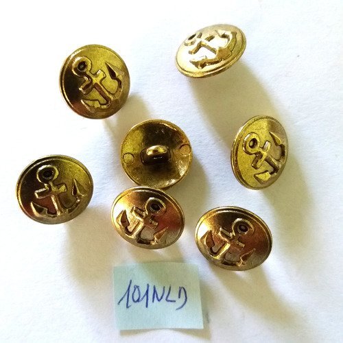 7 boutons en métal doré ( décor ancre ) - 15mm - 101nld