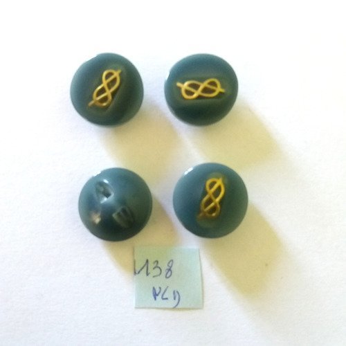 4 boutons en résine bleu et doré - 18mm - 138div