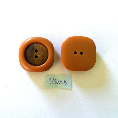 2 boutons en résine marron et caramel - 28mm - 128div