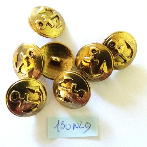 6 boutons en métal doré décor  un ancre - 19mm - 130div