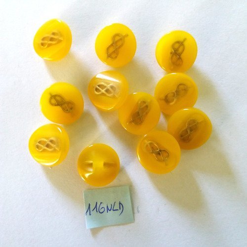 11 boutons en résine jaune/orangé et doré - 15mm - 116div