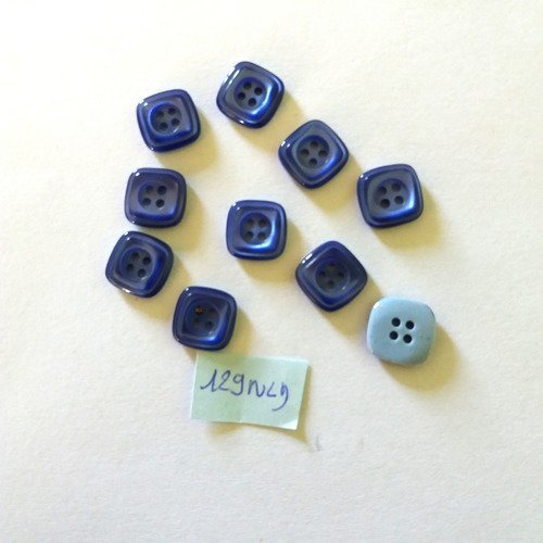 10 boutons en résine bleu et bleu ciel- 11x11mm - 129nld