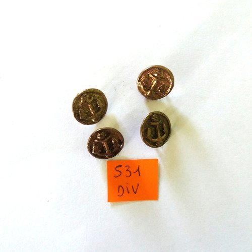 4 boutons en métal cuivre ( décor un ancre ) - vintage - 15mm - 531div