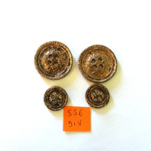 4 boutons en métal cuivre - vintage - 2 bt de 26mm - 2 bt de 16mm - 556div