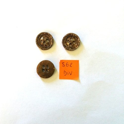 3 boutons en métal cuivre - vintage - 16mm - 562div