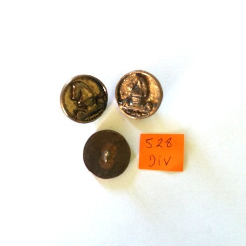 3 boutons en métal cuivre - vintage - 19mm - 528div