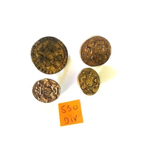 4 boutons en métal cuivre - vintage - taille diverse - 530div