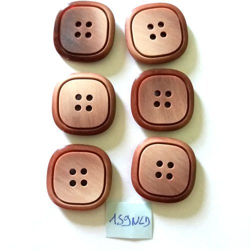 6 boutons en résine marron - 24x24mm - 159nld