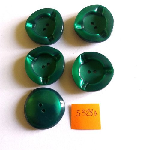 5 boutons en résine vert - vintage - 27mm - 5328d