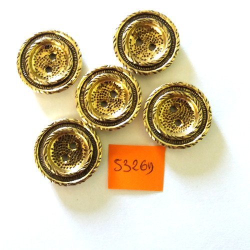 5 boutons en résine doré - vintage - 22mm - 5326d