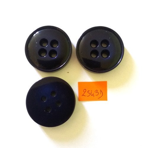 3 boutons en résine bleu foncé - vintage - 36mm - 2543d