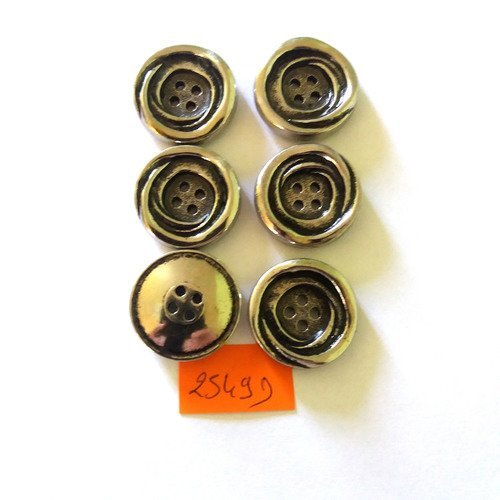 6 boutons en métal argenté - vintage - 25mm - 2549d